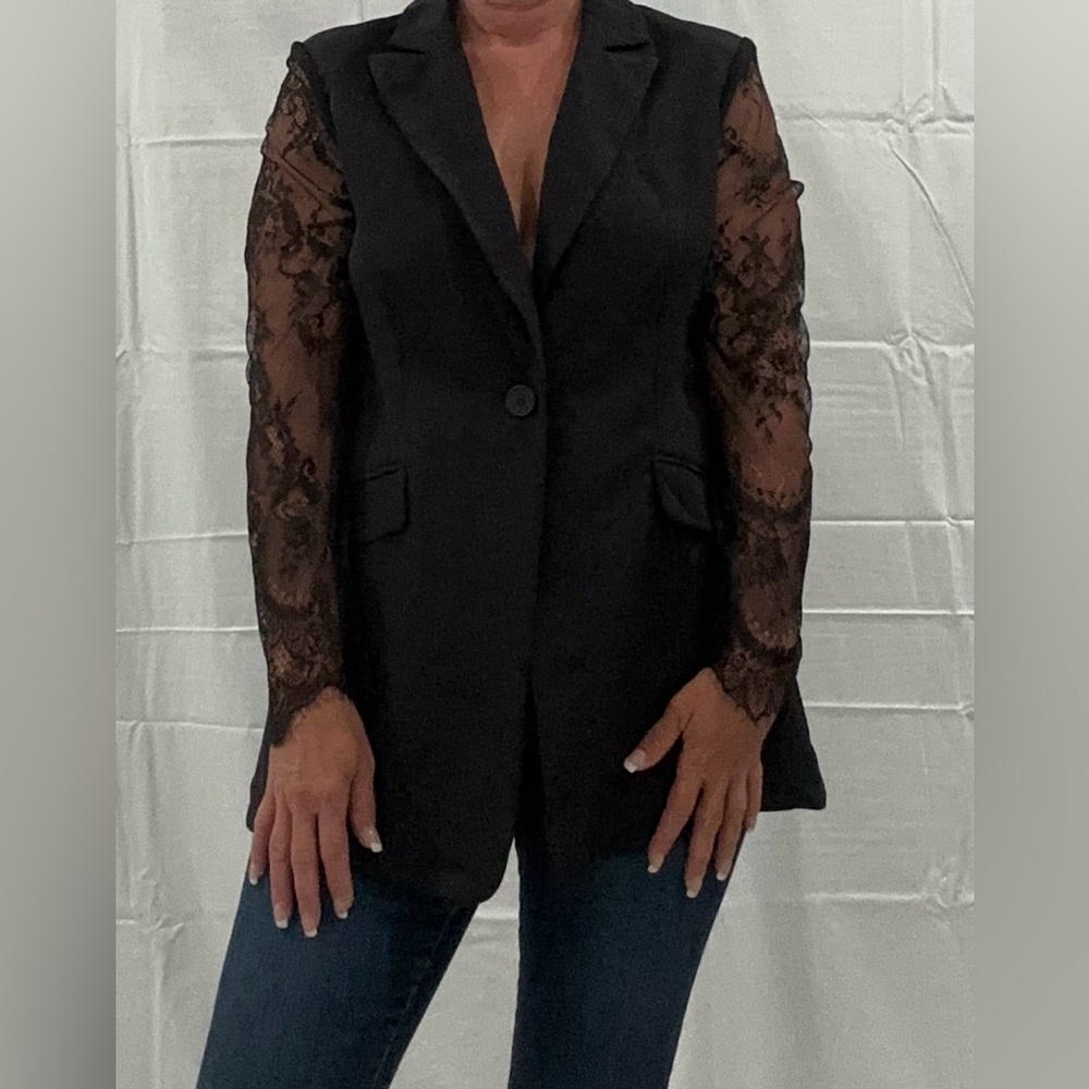 NEW SHEIN Black Suit Jacket With Lace Sleeves Size XL NWOT